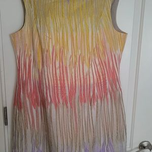 Lafayette 148 Textured Ombre striped purple coral  Colorful Sleeveless Dress 18